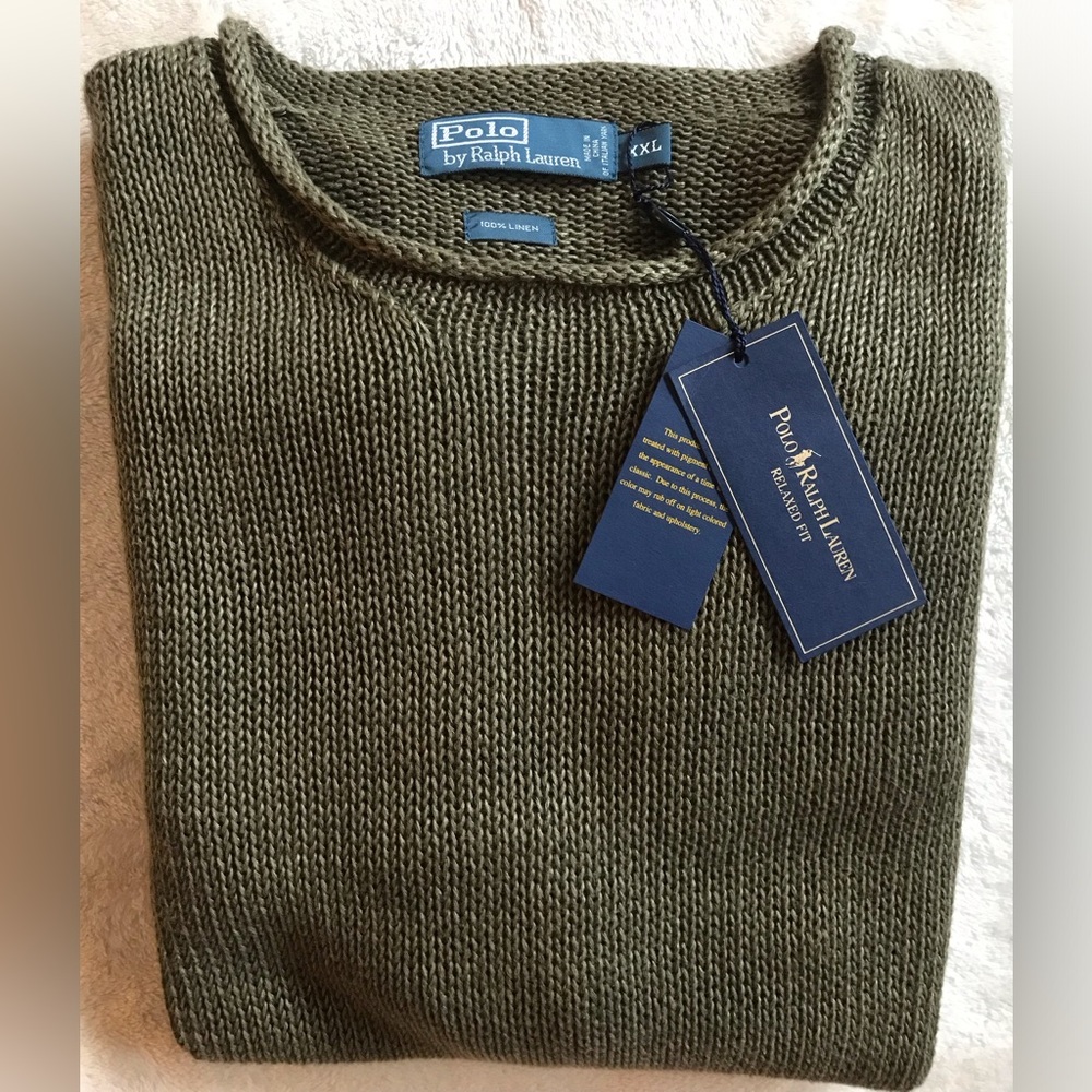 Polo Ralph Lauren Men's Olive Rollneck Linen Sweater